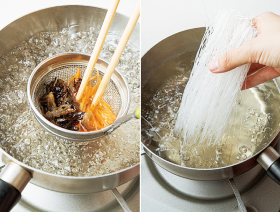 可用同一鍋湯煮，省時省力。使用過濾篩或濾水盆，可馬上起鍋。